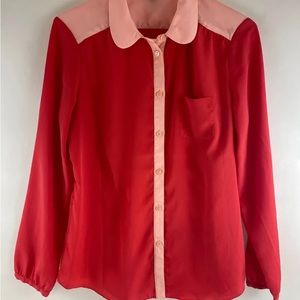 American Eagle Outfitters Shirt, Women's Size Medium, Blouse Red Pink, Button Up